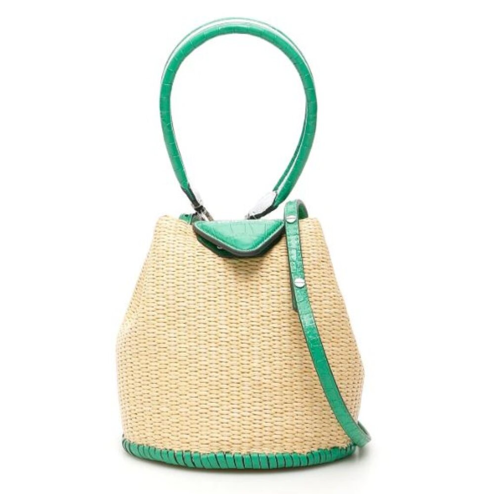 Danse Lente Josh Xs Raffia & Leather Bucket Bag
